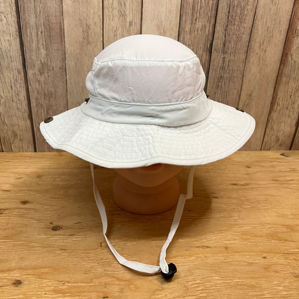 Kids Safari Sun Hat White Size 50 Adjustable Chin Strap Mesh Bucket Hat
